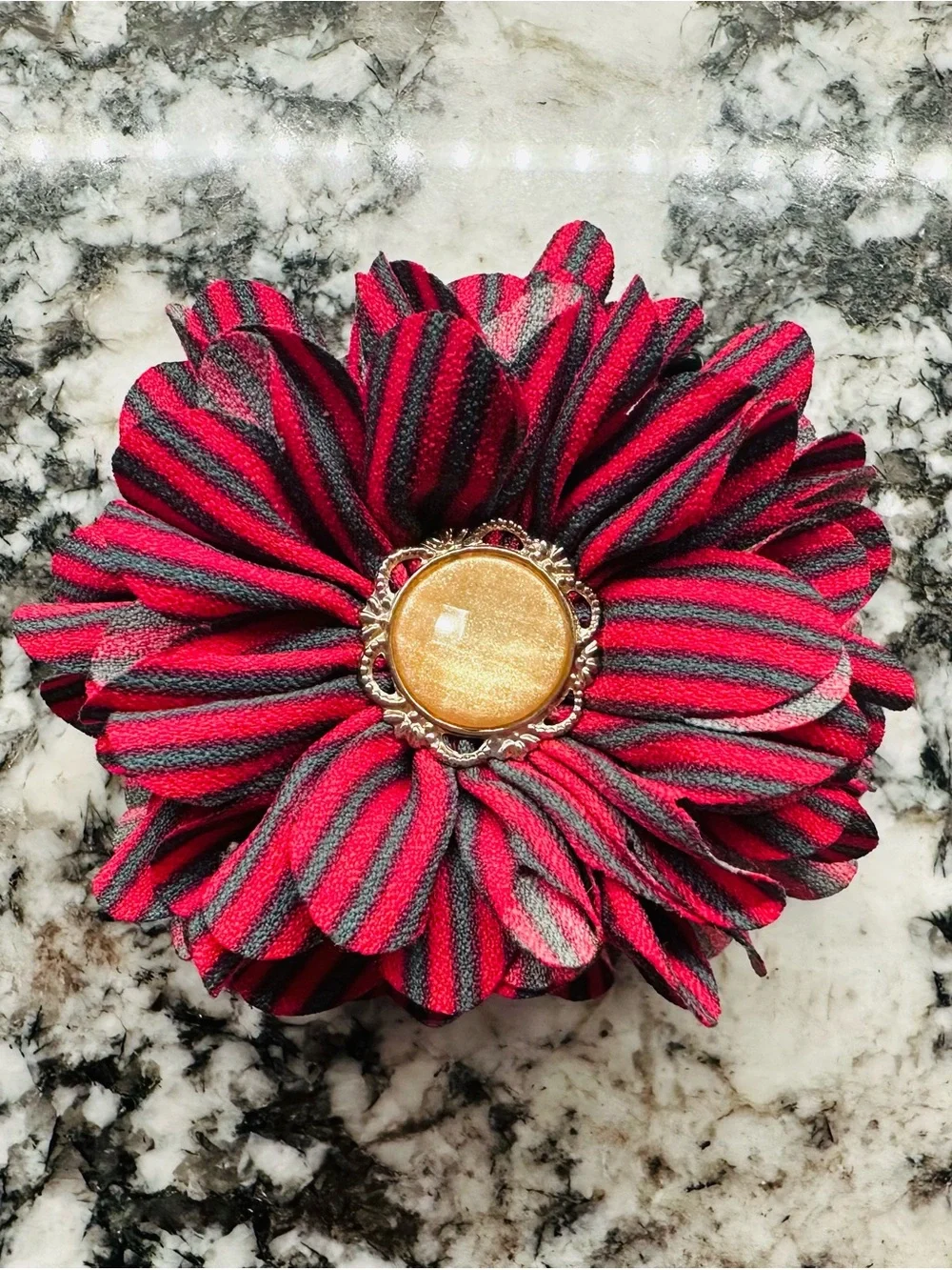 Floral Hair Claw Clip Pink Grey Stripe Fabric Statement Jaw Clip Large